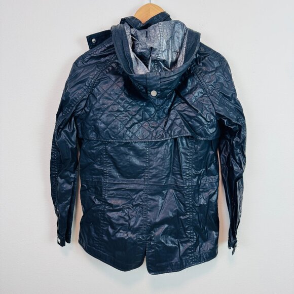 Trina Turk Faux Leather Jacket Womens 4 black slick look hooded coat - Picture 4 of 9